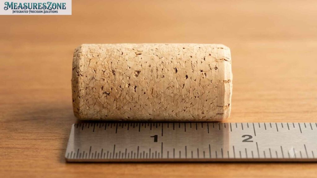 Natural cork beside ruler showing 2 inches.