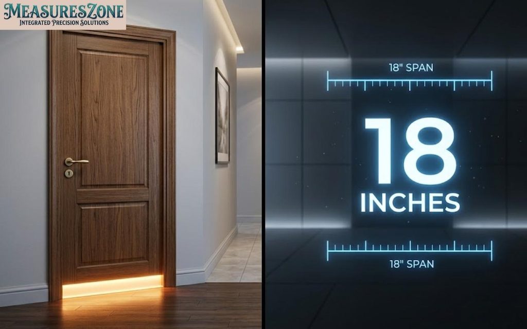 18-inch door comparison with blue digital measurement.