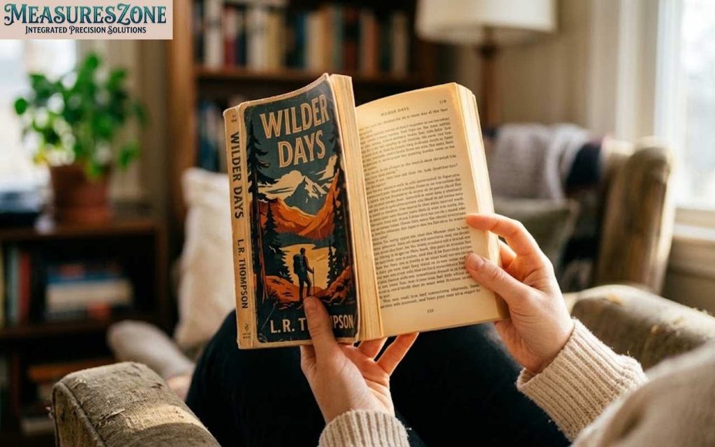 Someone holding the retro-style book "Wilder Days" in a sunlit room.