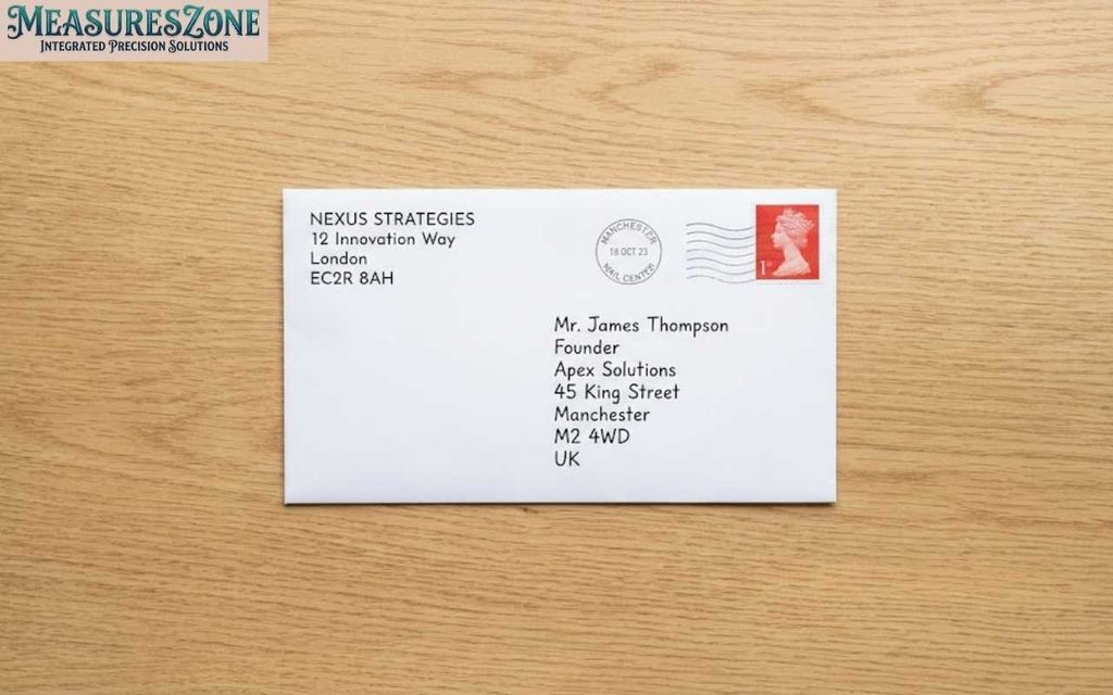 Mailed DL envelope to Mr. James Thompson on a wooden table