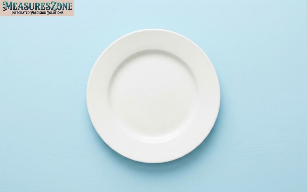 7-inch white ceramic plate on a light blue surface.