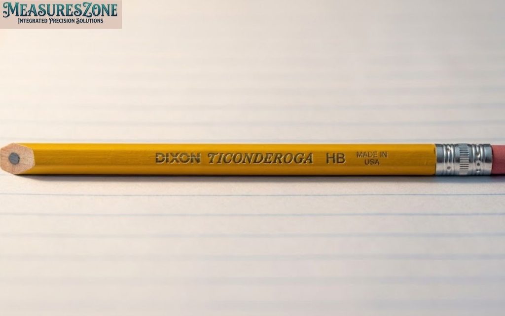 20 cm unsharpened Ticonderoga pencil on lined paper.