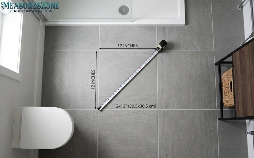 12 by 12 inch porcelain floor tile in a modern bathroom.