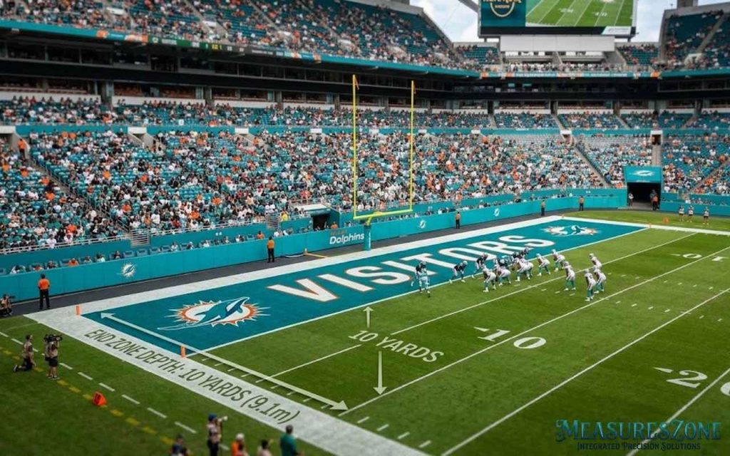 End zone with yard markings and goal posts